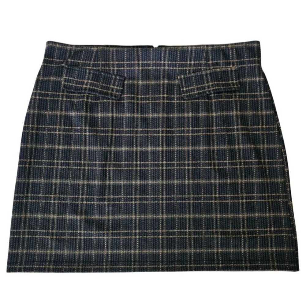 Modcloth Women's Navy Blue Silver Lining Plaid Faux Pocket Mini Skirt XL/TG‎ NWT - Picture 2 of 13